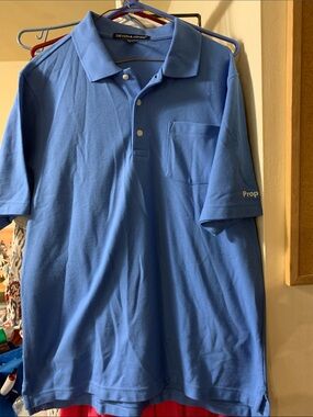 Devon & Jones Men's Blue Short-Sleeve Pocket Polo Small